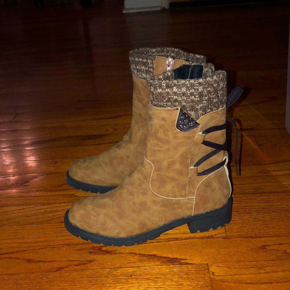 Winter faux suede, sweater calf, zip up,  tan boots